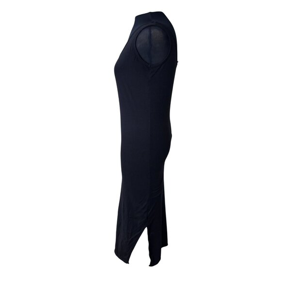 Poshdivah Black Sleeveless Midi Dress With Mock Neck & Side Slit  Size L - Picture 2 of 11